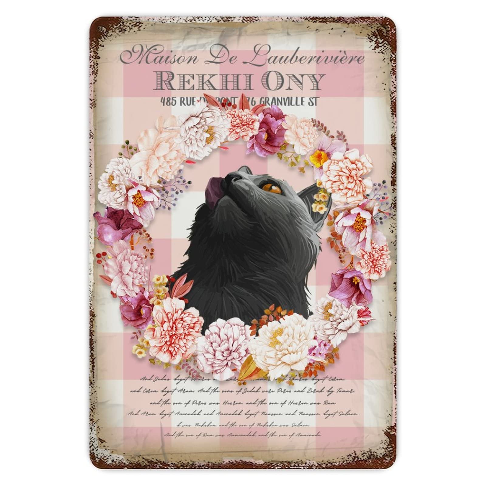 ENEDNATE Funny Vintage Metal Sign French Shabby Cat Aluminum Sign 8x12 inch Metal Tin Sign Retro Wall Door Hanger Decor Sign