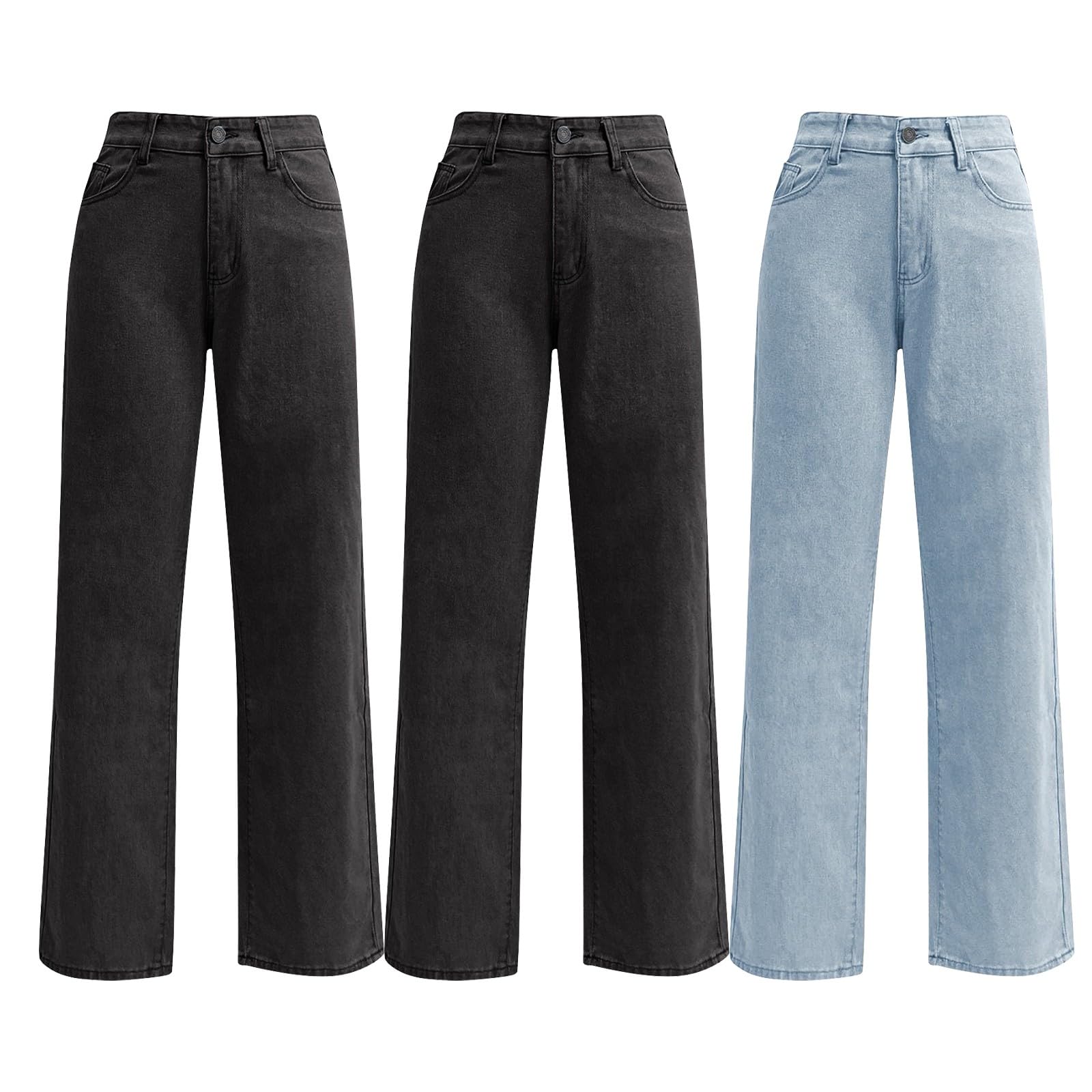 3 jeans de pierna ancha para mujer, cintura alta, elásticos, ajustados, pierna recta, holgados, pantalones de mezclilla para mujer, estilo palazzo, para salir, ropa de calle Y2K