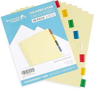 Blue Summit Supplies 8-Tab Binder Dividers, Manila Paper with Insertable Colored Plastic Tabs, Reinforced 3 Ring Dividers with Perforated Paper Tab Inserts, 6 Sets - coolthings.us