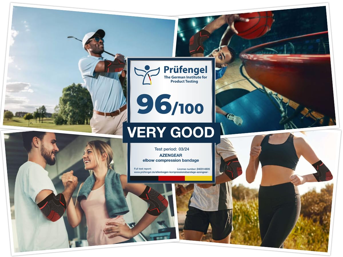 aZengear Elbow Support Brace Compression Sleeve (Pair) for Men Women - Instant Joint Pain Relief for Tendonitis, Arthritis, Golf, Tennis Players, Workouts, Fitness, Weightlifting, Recovery, M