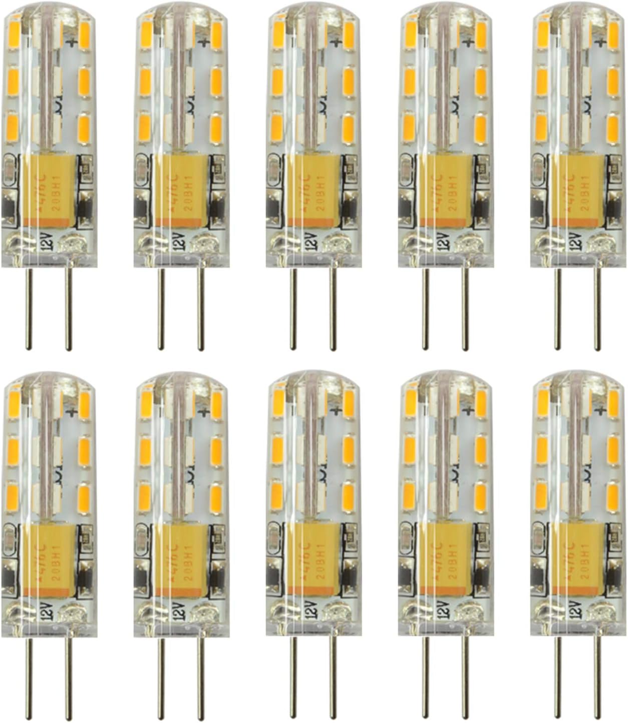 RAYHOO 10pcs G4 LED Bulbs JC Bi-Pin Base Lights 1.5W AC/DC 12V 10W-20W T3 Halogen Bulb Replacement Landscape Bulbs (Warm White 3000K)