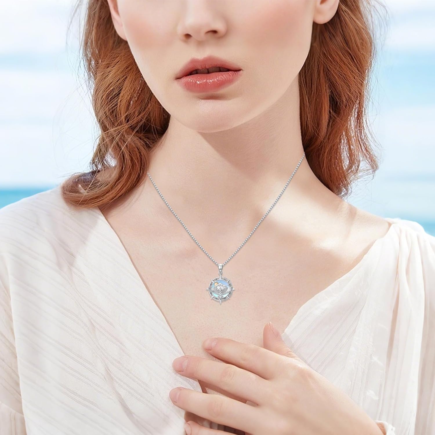 Compass Necklace for Women Men 925 Sterling Silver Eagle Necklace Mountains Compass Jewelry Graduation Birthdays Gift for Her and He - Image 3