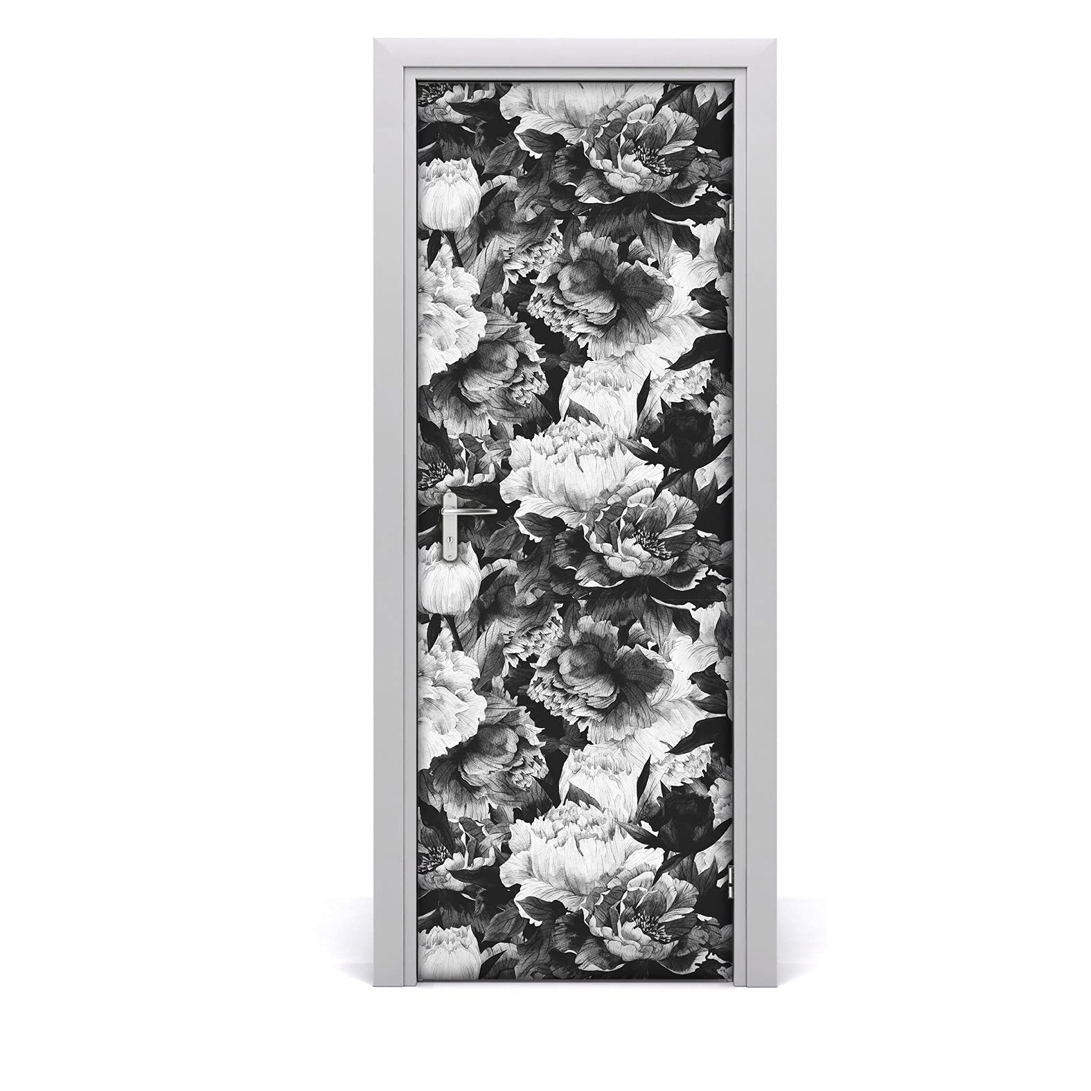 Papel adhesivo para restaurar puertas dañadas con diseño floral impermeable de peonías