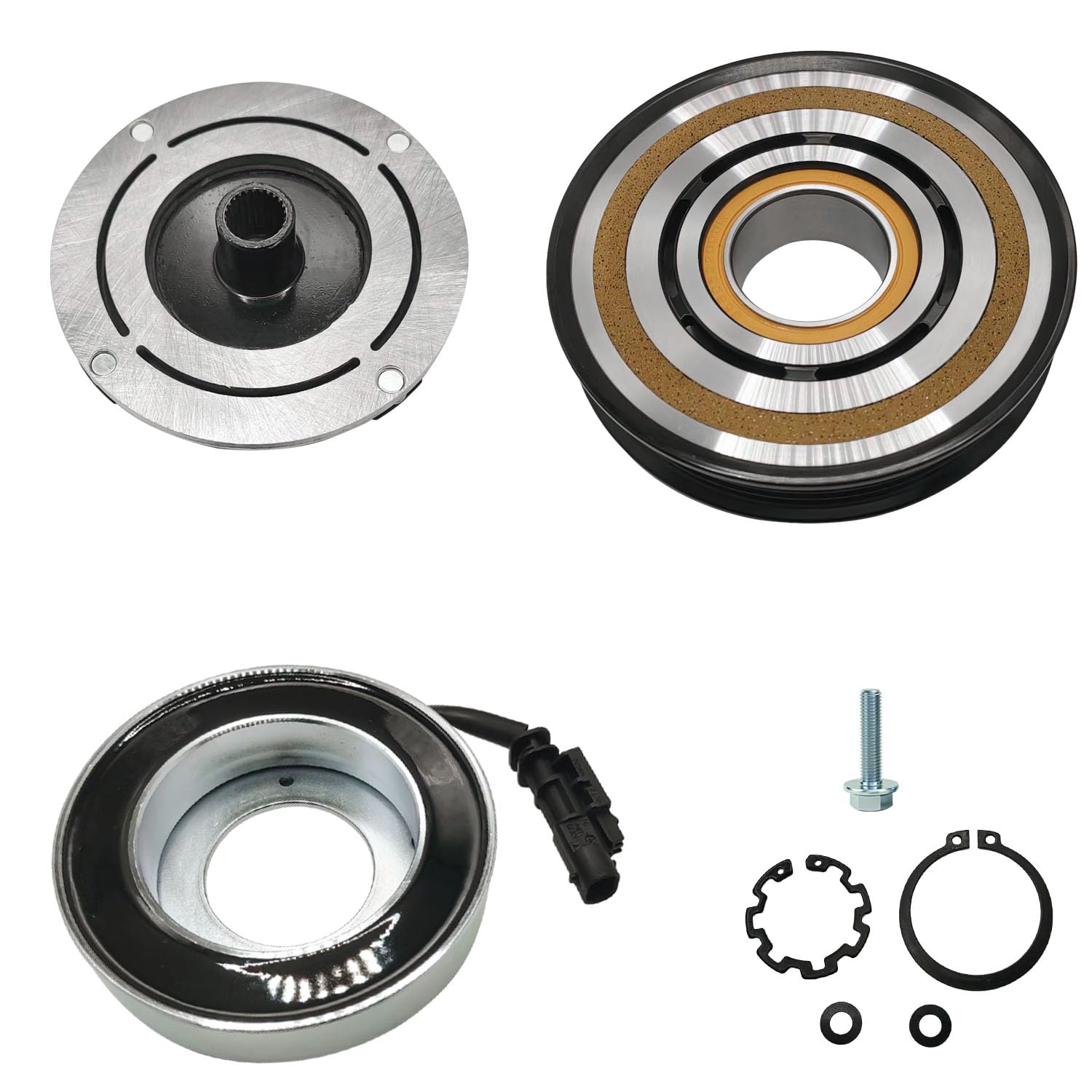 A/C Compressor Clutch Assembly Kit Plate Pulley Bearing Coil 1843 Replacement for 2014-2018 Chevy Silverado 1500 2500 6CYL 4.3L, AC Air Conditioning Compressor Clutch Coil Auto Repair Kit