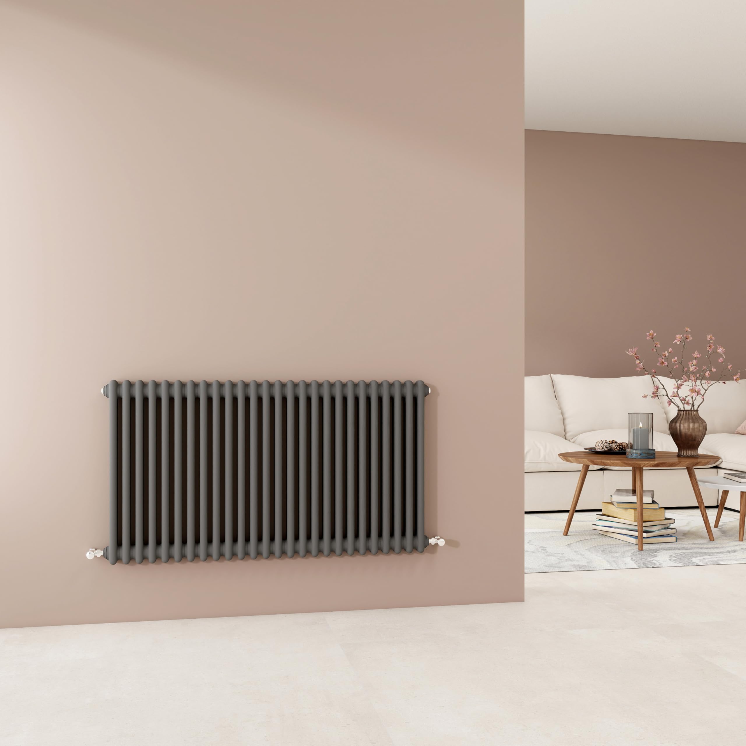 Traditional 2 Column Cast Iron Design Radiator, 600x1190mm Horizontal Anthracite Rads, Wall Mounted Central Heating Column Radiator, Suitable for Bathroom, Bedroom, Office, Stylish Hall Radiator