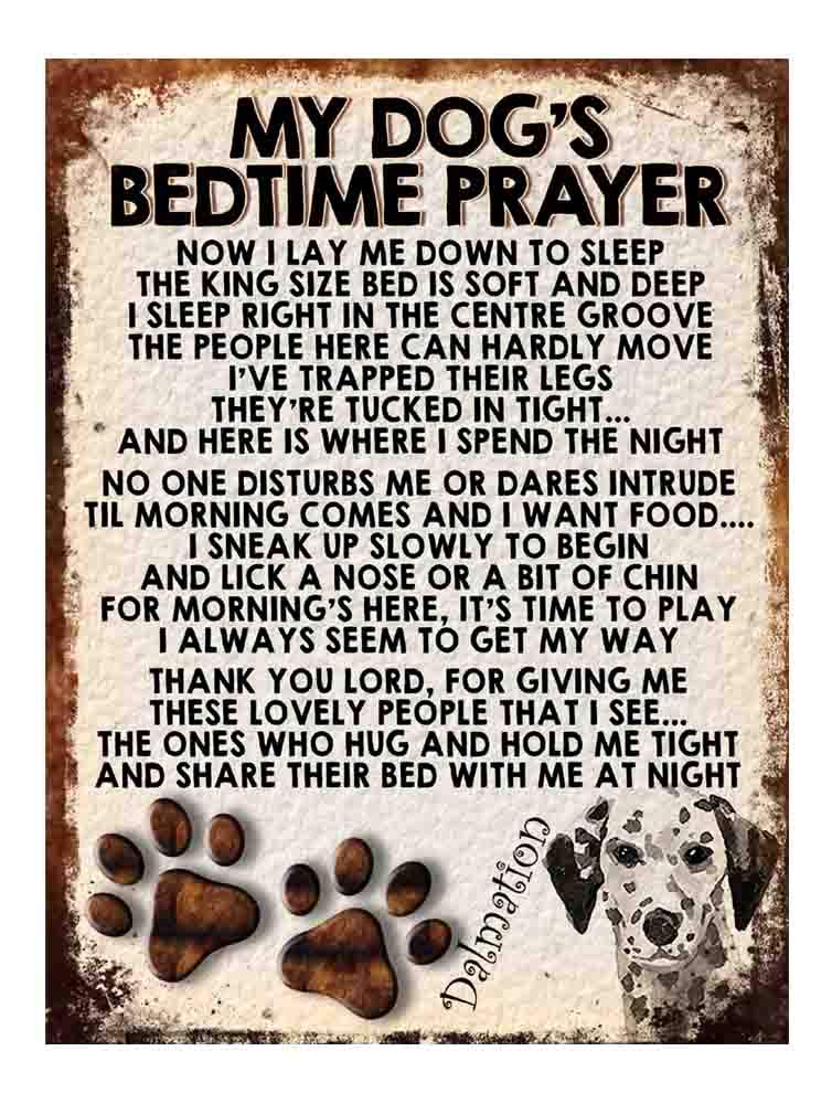 MY DOG'S BEDTIME PRAYER RETRO STYLE METAL TIN SIGN/PLAQUE (DALMATION), 8" x 6"