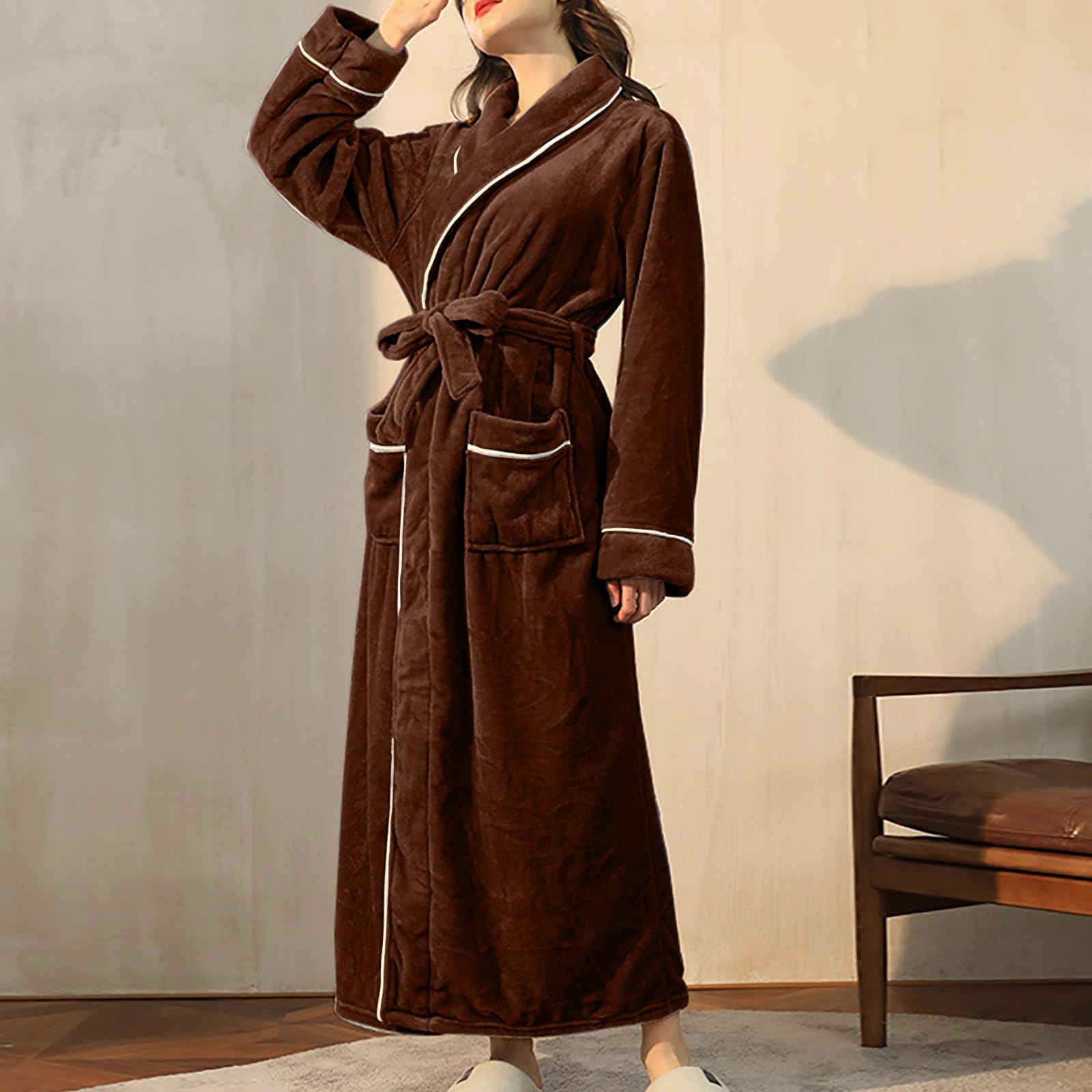 Accappatoio invernale da donna, elegante, in pile, lungo, leggero | Accappatoio da donna soffice, caldo e morbido, taglie forti, per le vacanze