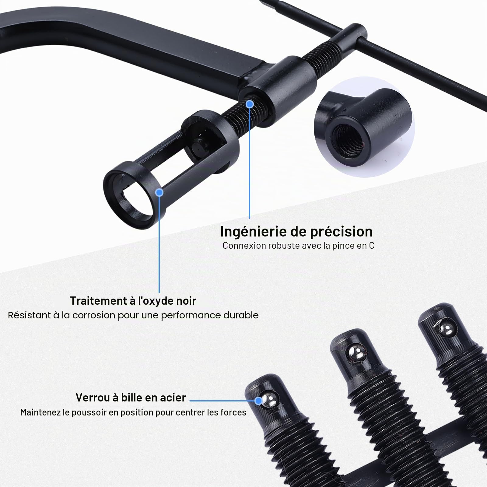 FreeTec Kit de Leve Soupape,12 Pièces Compresseur Ressort Soupape avec Solide C Pince et Rodoir de Soupape, 16-30mm Compresseur de Ressort de Soupape Demonte Soupape pour Auto Moto Voiture
