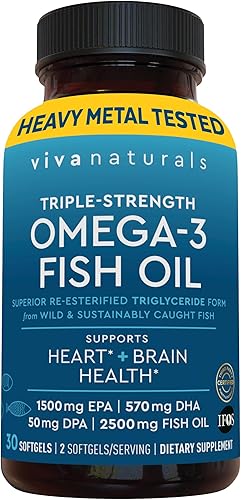 Viva Naturals Aceite de pescado omega-3, triple fuerza, 2500 mg, 30 cápsulas blandas - Ácidos grasos Omega 3 reesterificados incluyendo EPA, DHA,