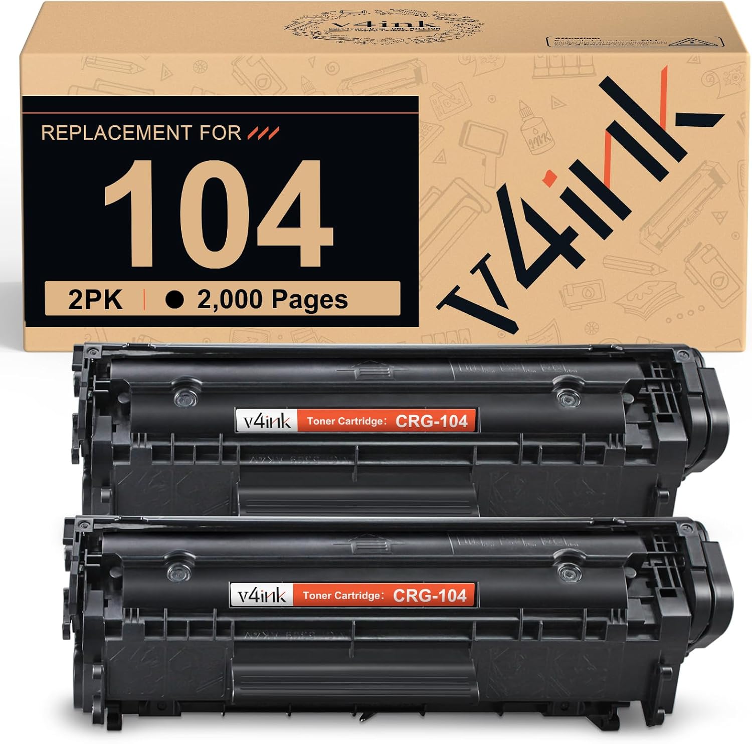 Product image of V4INK 2PK Compatible Toner Cartridge Replacement for Canon 104 CRG-104 FX-9 FX-10 Toner Cartridge Ink for use in Canon Imageclass D420 D450 D480 MF4150 MF4350D MF4270 MF4370DN MF4380DN Printer