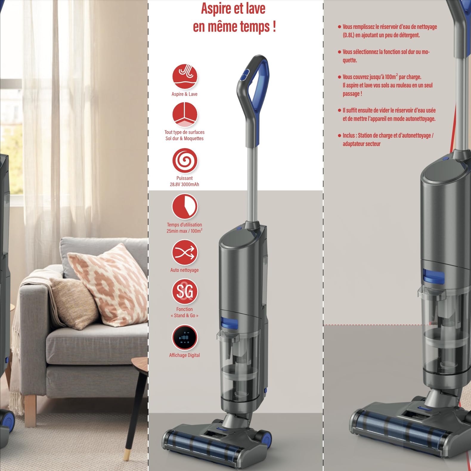 Aspirateur à Main Sans Fil Marantz-Selec - Batterie 7,4V 2200mAh, Filtre HEPA, Réservoir 0,5L, Autonomie 15 Min