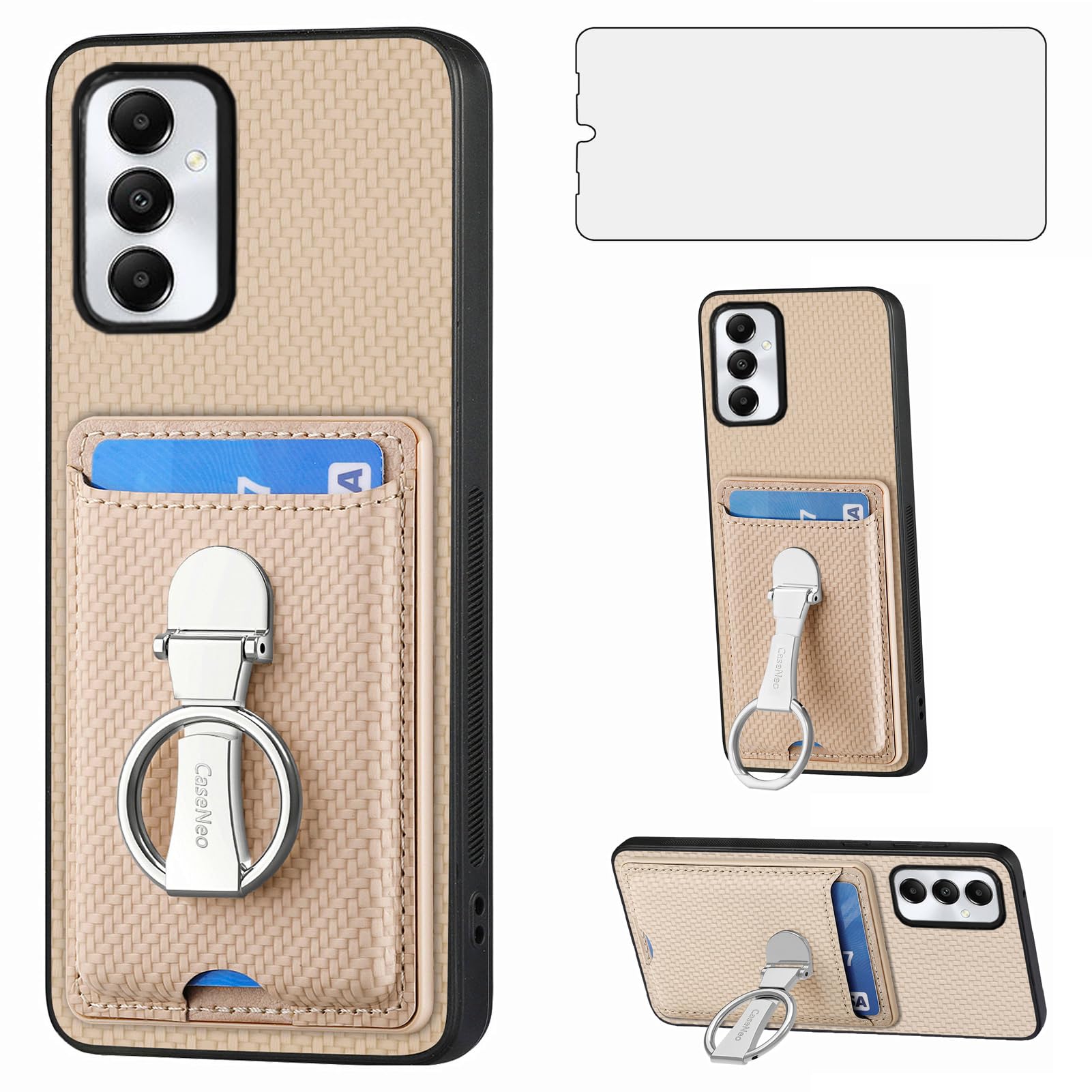 Asuwish Compatible with Samsung Galaxy A05s/A05 Case and Tempered Glass Screen Protector Credit Card Holder Slot Ring Stand Kickstand Cell Accessories