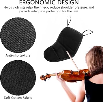 Musiin Violin Shoulder Rest for 1/2 and 1/4 Violins, Soft Cotton Sponge Violin Chin Rest Pad, 1/2 and 1/4 Violin Accessories, Violin Protective Cover (Black)