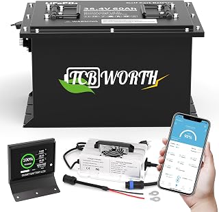 36V Lithium Golf Cart Battery 60Ah LiFPO4 Batteries, 4000+ Deep Cycle, Grade A Cells, with 120A Smart BMS, Touch Monitor & Mobile App, 20A Charger, Perfect for Golf Carts, Boat, Solar