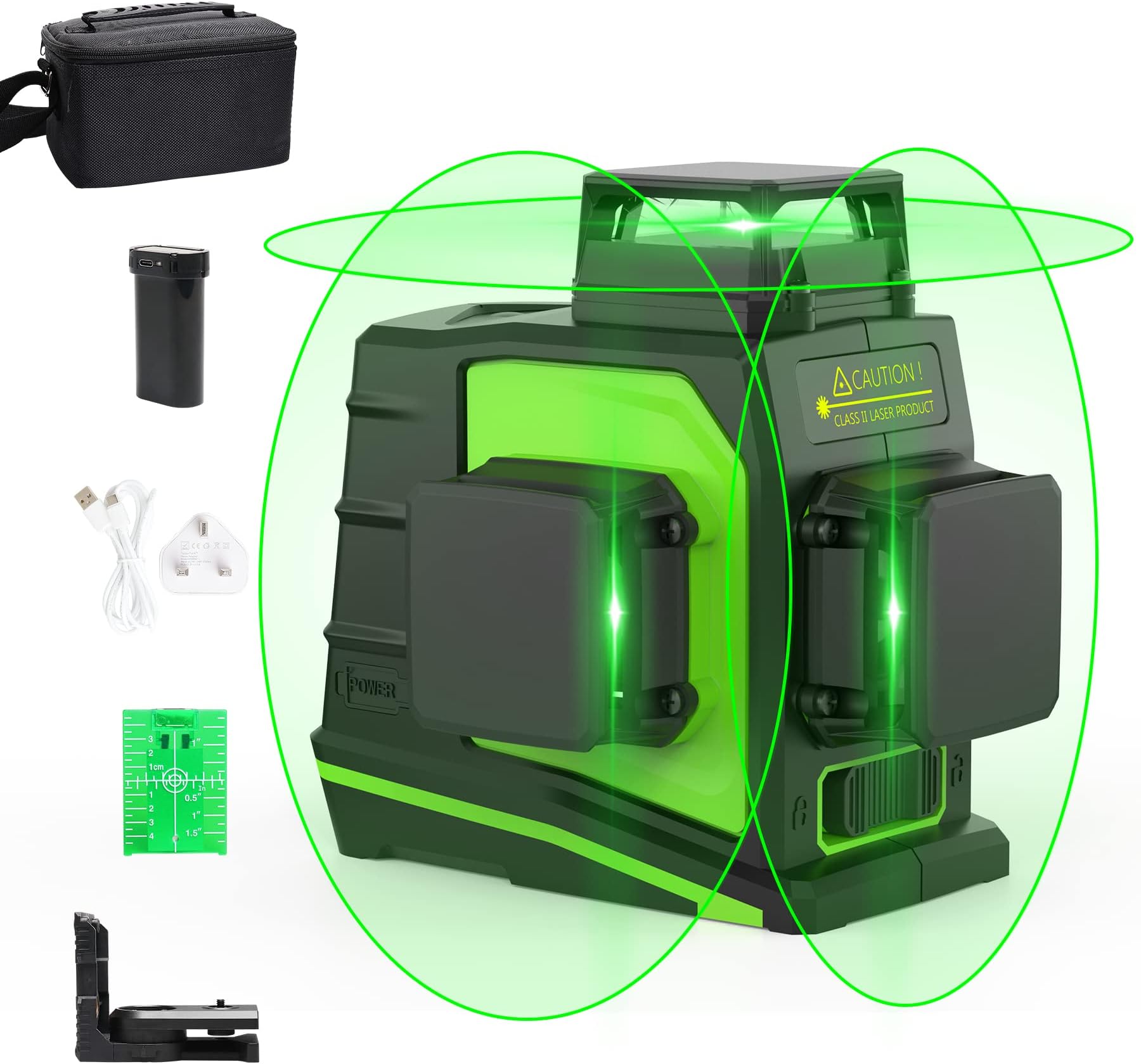 – Huepar 360 Laser Level, Green 3D Lazer Level Self Levelling, 3 x 360 Cross Line with Pulse Mode, Rechargeable Li-ion Battery, Magnetic Bracket, IP54 for Construction, Tiling & DIY Home Improvement