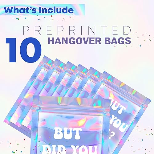 Miniatura 3 de BeSAVAGE Bolsas para kit de resaca, 10 bolsas holográficas de recuperación con cierre de cremallera para regalos de despedida de soltera, bodas,