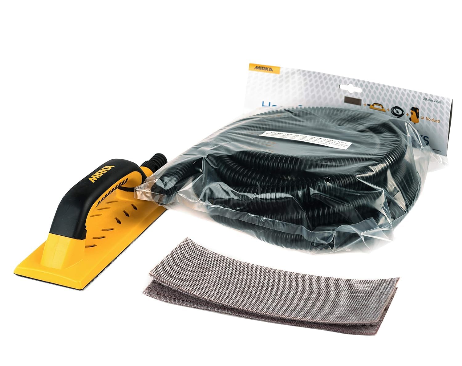 Mirka Handy Starter-Kit per levigatrici manuali I Set di blocchi di levigatura con aspirazione incl. tubo flessibile di aspirazione da 4 m e 5x Mirka Abranet a strappo grana P80 P120 P180