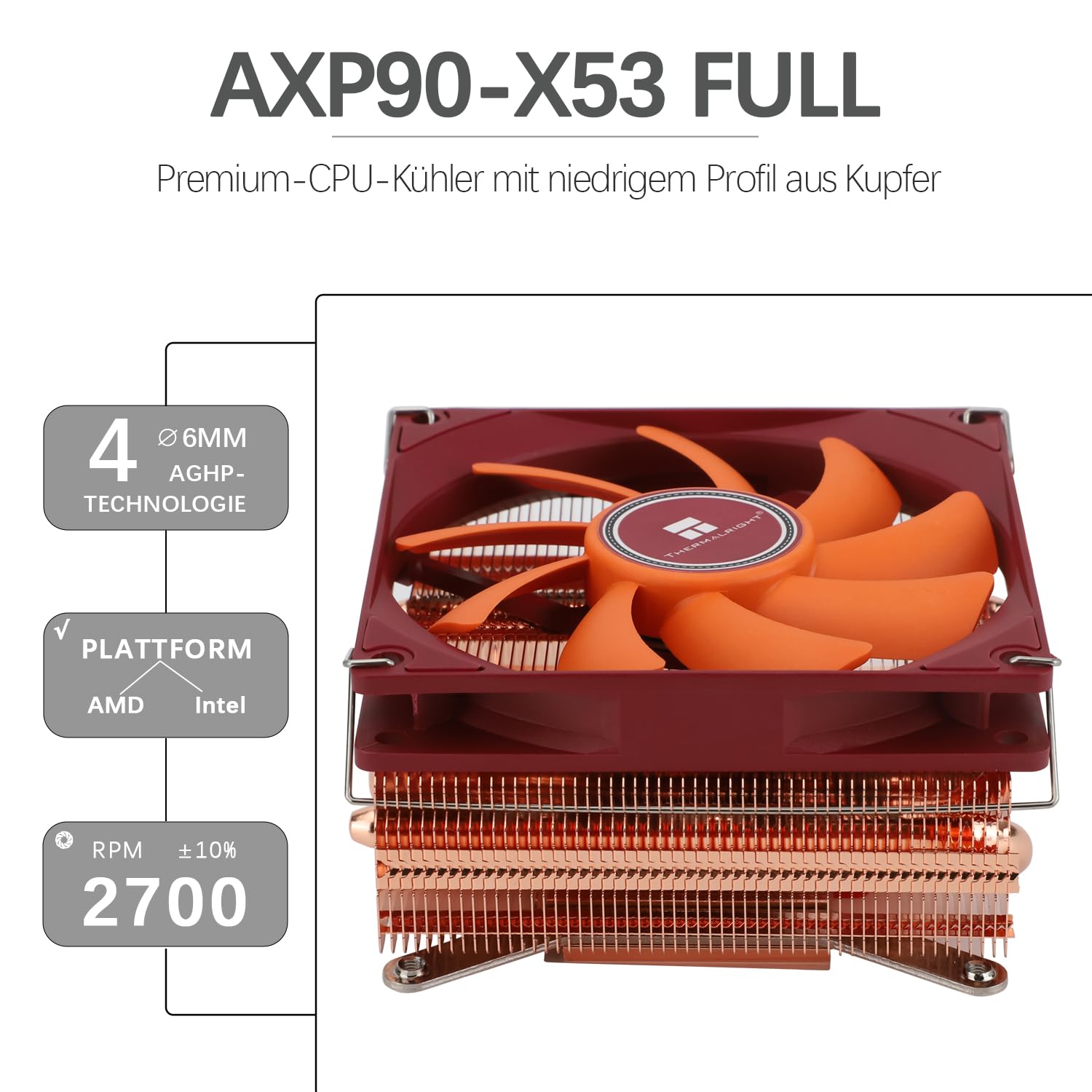 TR-Thermalright AXP90 X53 Raffreddatore CPU Completo - 4 Condotti Termici Silenziosi da 92 mm, Ventola a Profilo Basso 2700 giri/min per AM4/AM5, Intel LGA1851/1700/115x/1200, Profilo Basso ITX PC