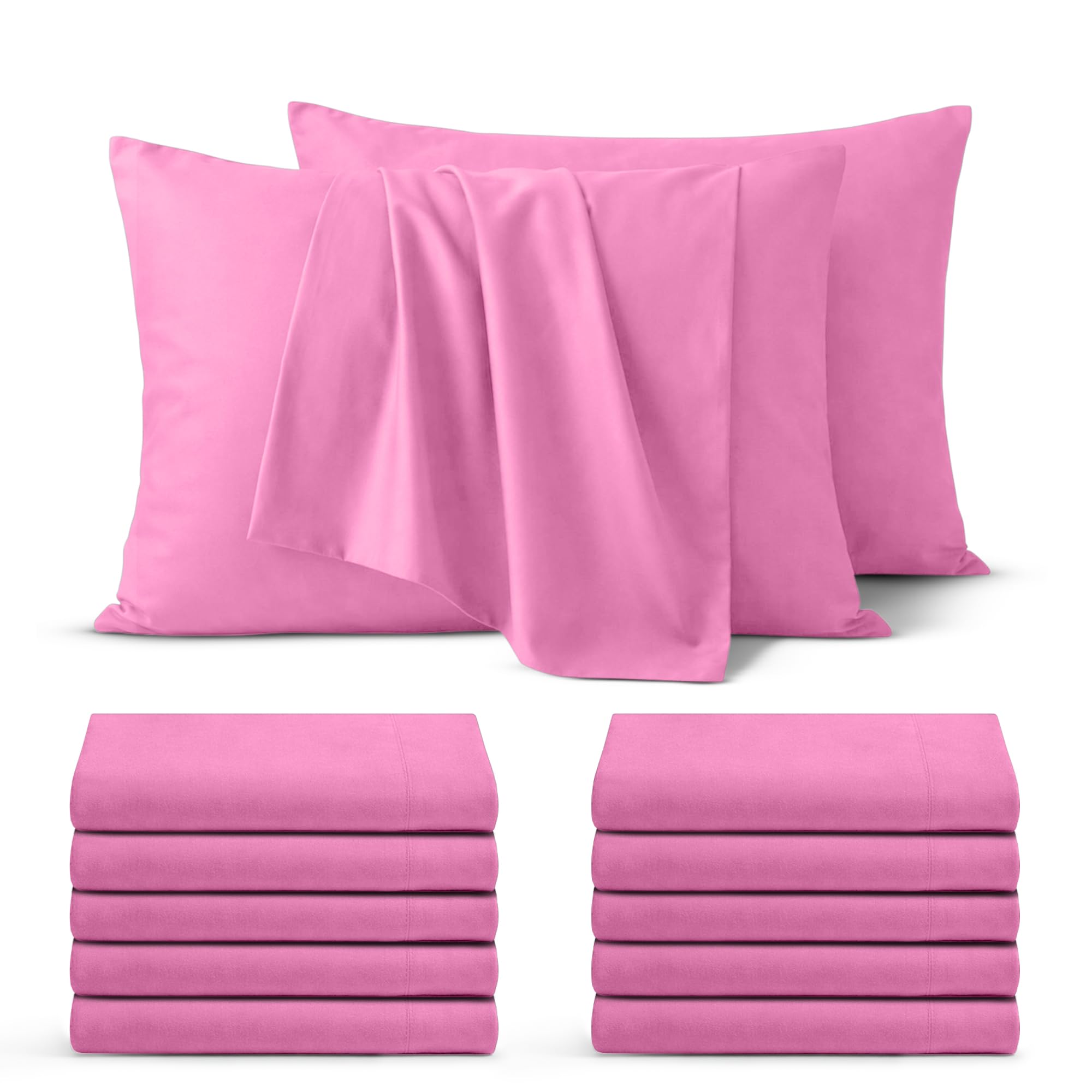 BEDIO Pink Pillow Cases 10 Pack – Ultra Soft Brushed Microfiber Pillowcases Standard Size with Envelope Closure, Breathable, Wrinkle Free, Durable Set of Pillow Covers (50 x 75 Cm)