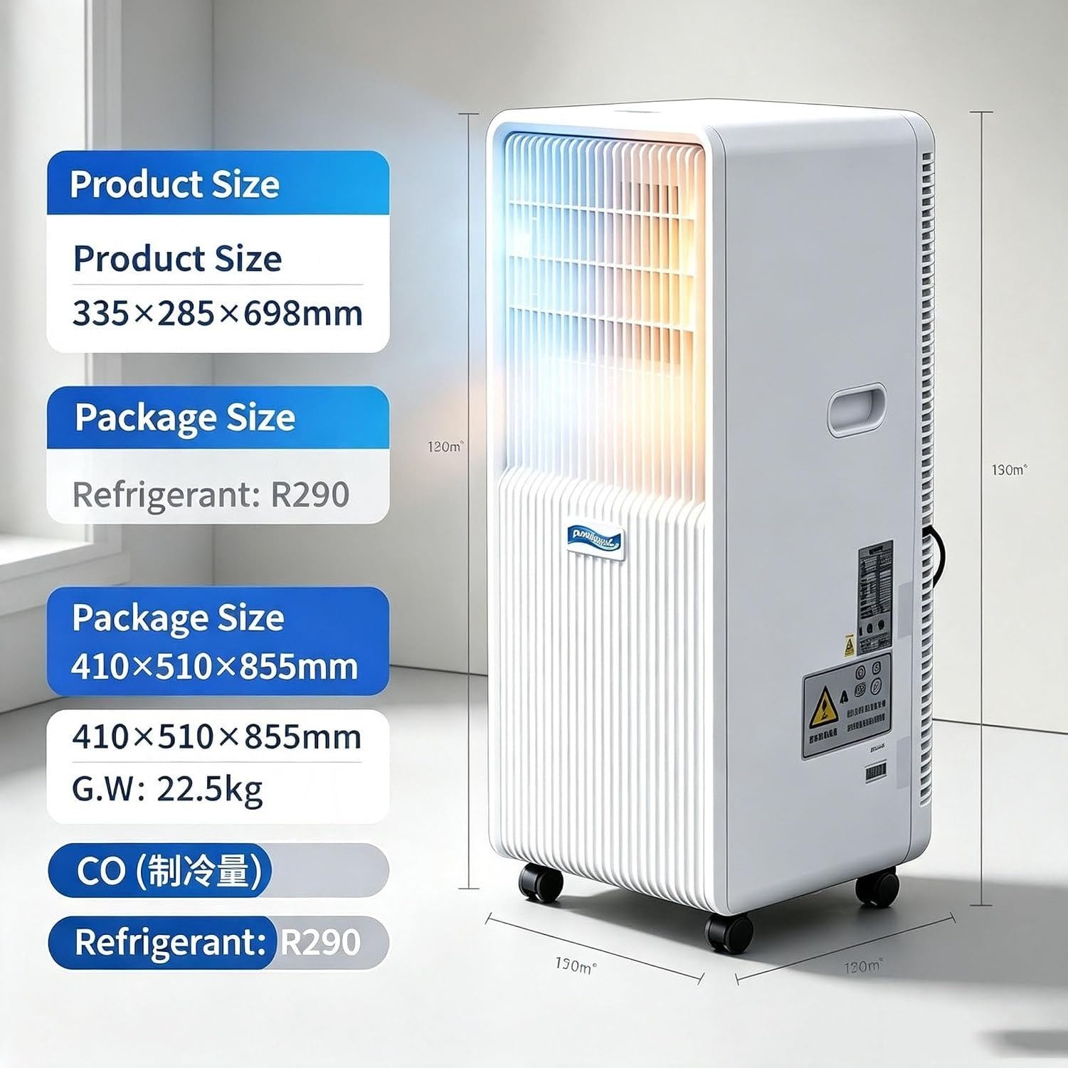 Aire Acondicionado Portátil 14000 BTU Frío y Calor 2 en 1, Unidad de Enfriamiento Compacta con Ruedas Giratorias, Equipo de Climatización Móvil de Pie,, A+Hot & Cold 14000 BTU, A+Hot & Cold 14000 BTU