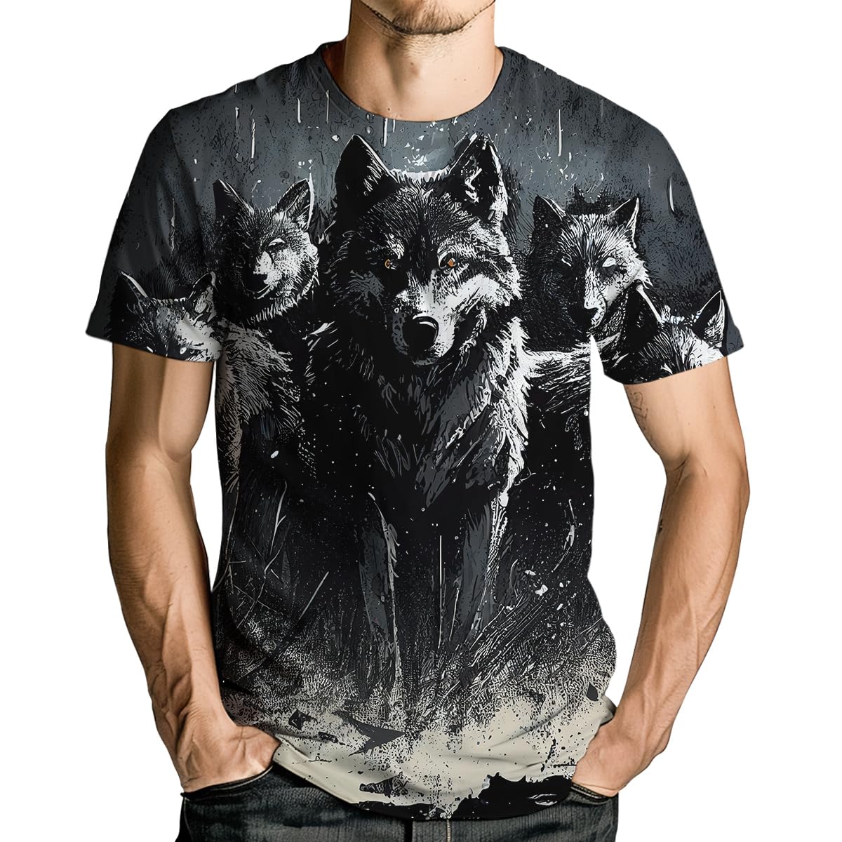RASBCTK Wolf Shirts for Men Women 3D Print Wolves T-Shirts Animal Unisex Short Sleeve Tee