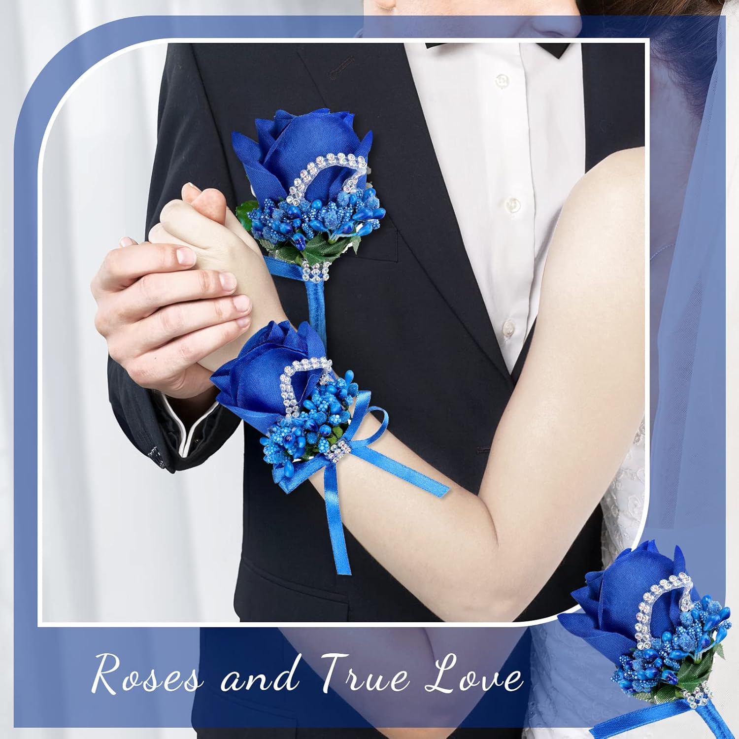 Giegxin 12 Pieces Wrist Corsage Boutonniere Set Artificial Rose Handmade Bridesmaid Corsage and Groom Men Boutonniere for Prom Suit Decoration, Wedding, Ceremony Anniversary Dinner Party (Dark Blue) - Image 3