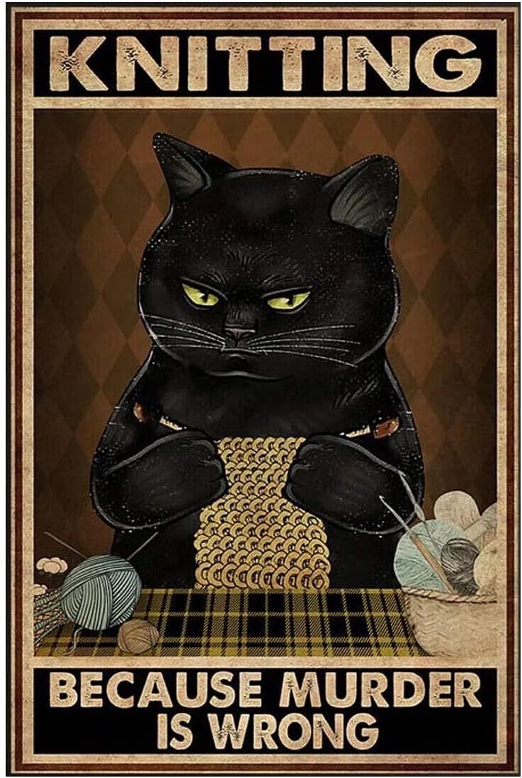 Kanni Metal Tin Sign Of Cat Sewing Knitting Style,Cat Knitting Yarn Retro Poster,Vintage Coffee and Bar Wall Art Decor Iron Painting 8X12 Inch Cat Knitting Yarn1 12x8 inch
