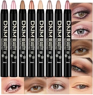 evpct 8Pcs Cream Eyeshadow Stick Set for Women, Metallic Mauve Light Pink Nude Brown Copper Beige Silver Gold Rose Shimmer, Silky Matte Shimmer Eyeshadow Applicator Sticks Eye Makeup sombras para ojos