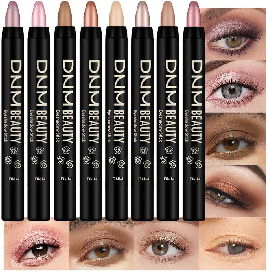 evpct 8Pcs Cream Eyeshadow Stick Set for Women, Metallic Mauve Light Pink Nude Brown Copper Beige Silver Gold Rose Shimmer, Silky Matte Shimmer Eyeshadow Applicator Sticks Eye Makeup sombras para ojos