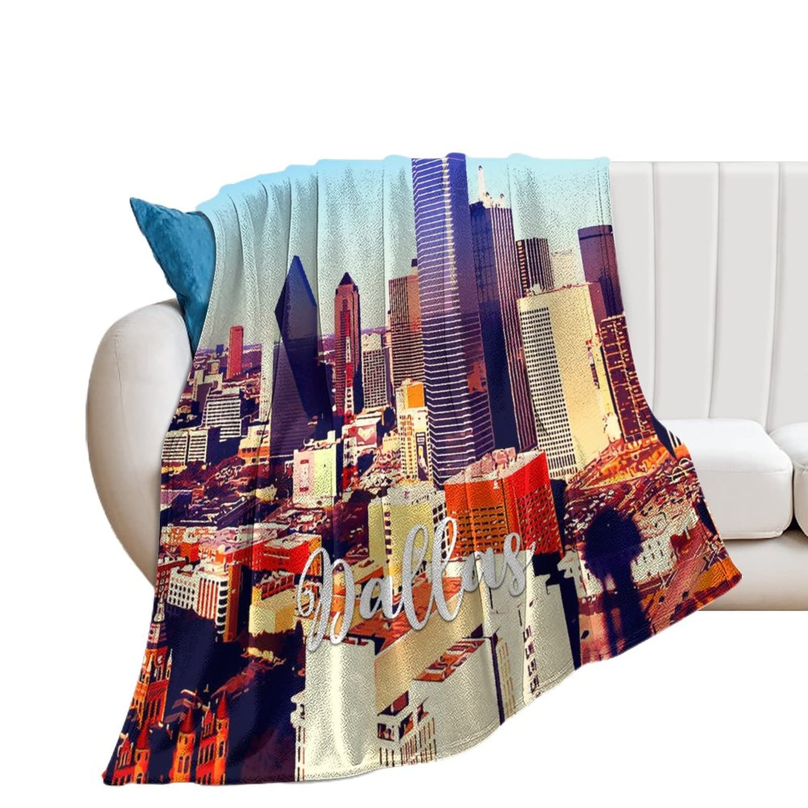 Couverture flanelle Dallas 177x203cm plaid épais paysage urbain pour canapé douillet