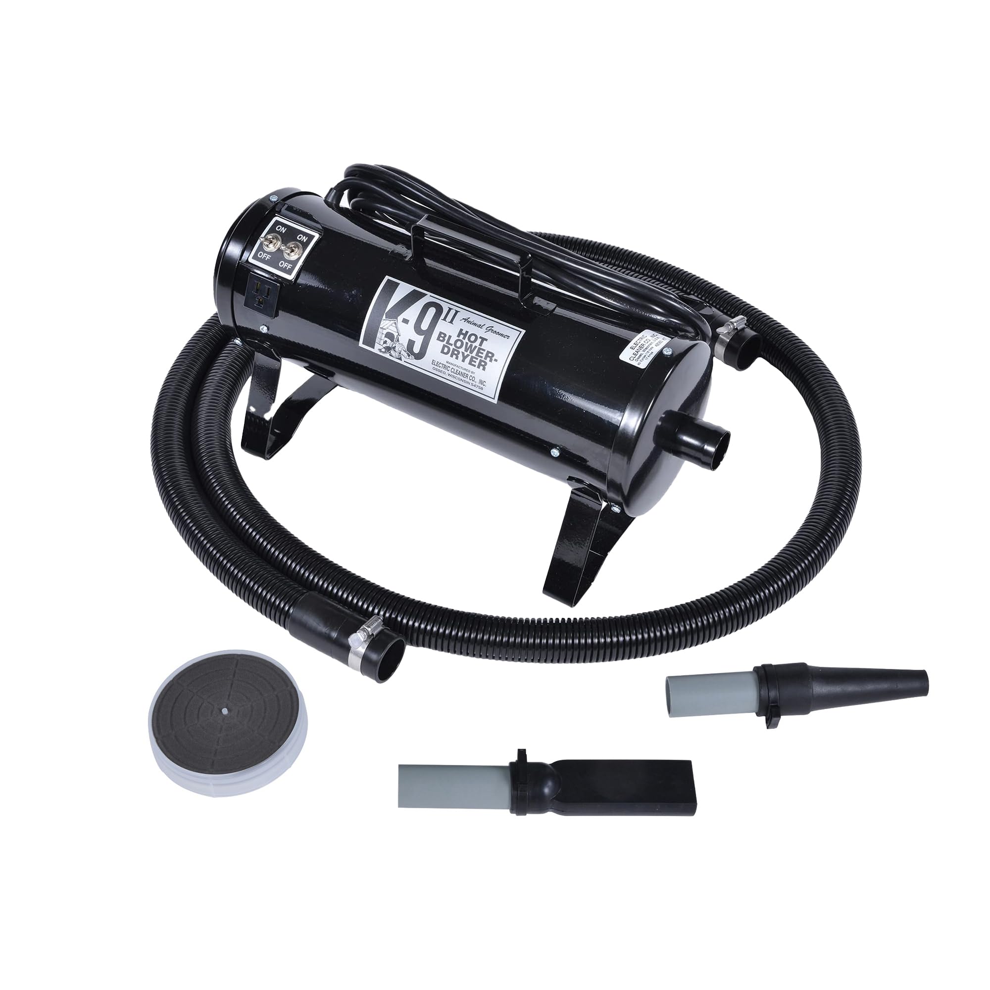 Electric Cleaner Company K9 II Dog Blow Dryer - High Power Grooming Dryer, Heavy Duty, 10' Hose, Deshedding, Black