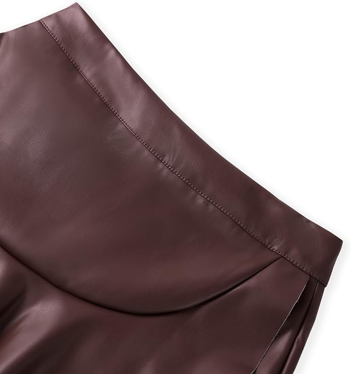 PU Leather Shorts for Women High Waisted Split Hem Mini Skort Bodycon Skirts