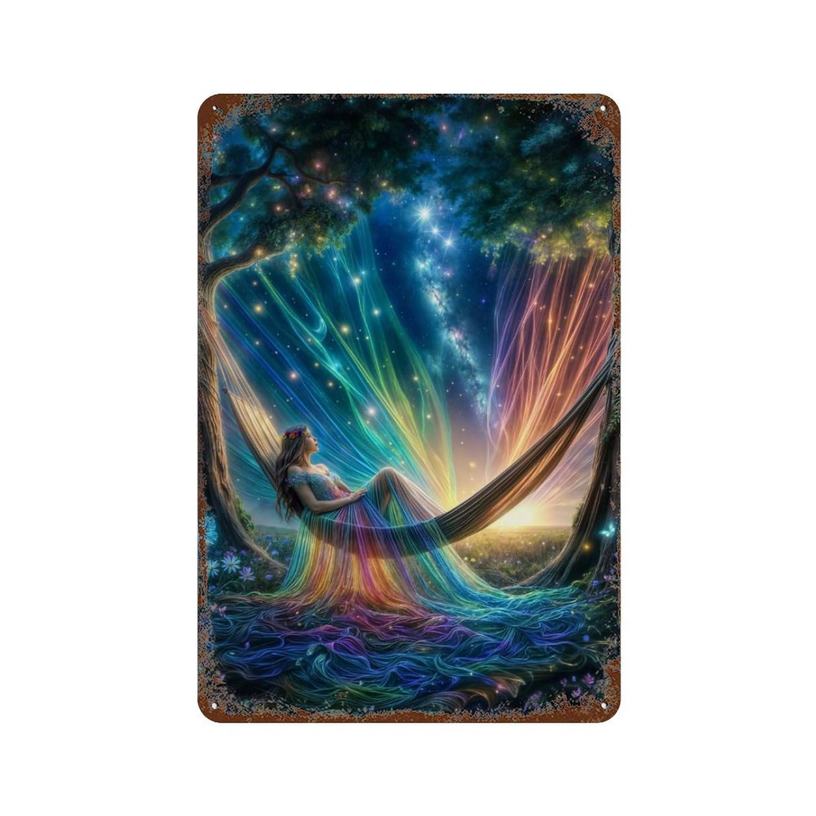 Stargazing with Rainbow Rustic Tin Plaque 11.8"x7.9", Rustic Home Decor for Office, Studio And Wall Decor