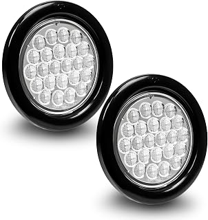 TRUE MODS 2pc 4" Round White 24 LED Trailer Tail Lights [DOT Certified] [Grommet & Plug Included] [IP67 Waterproof] Reverse Back Up Trailer Lights for RV Trucks