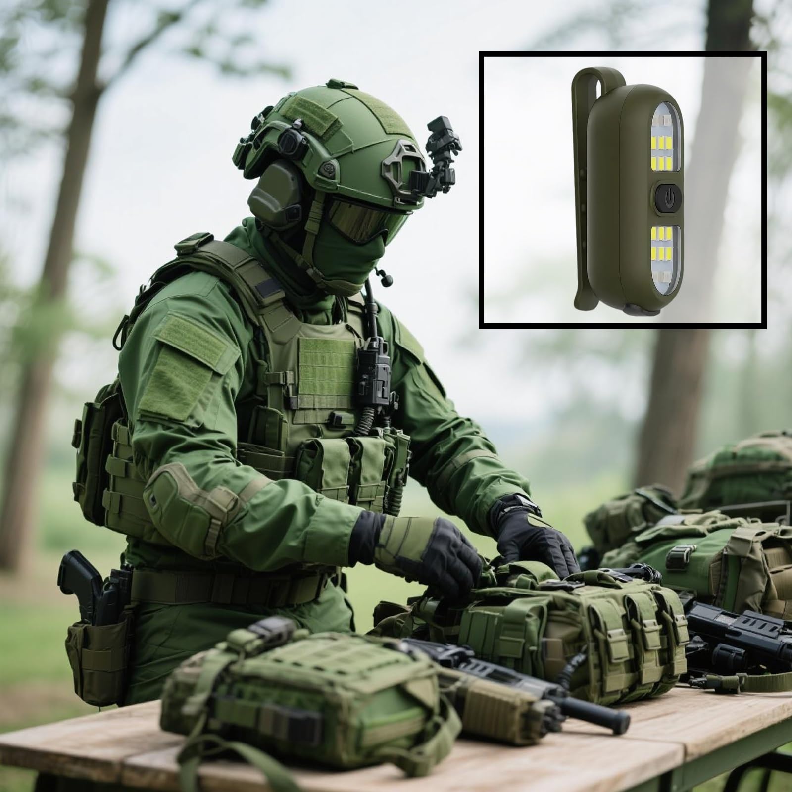 Lampes de nuit d'extérieur étanches et rechargeables, lampe de poche à clipser pour lampe de poche LED mains libres (vert)