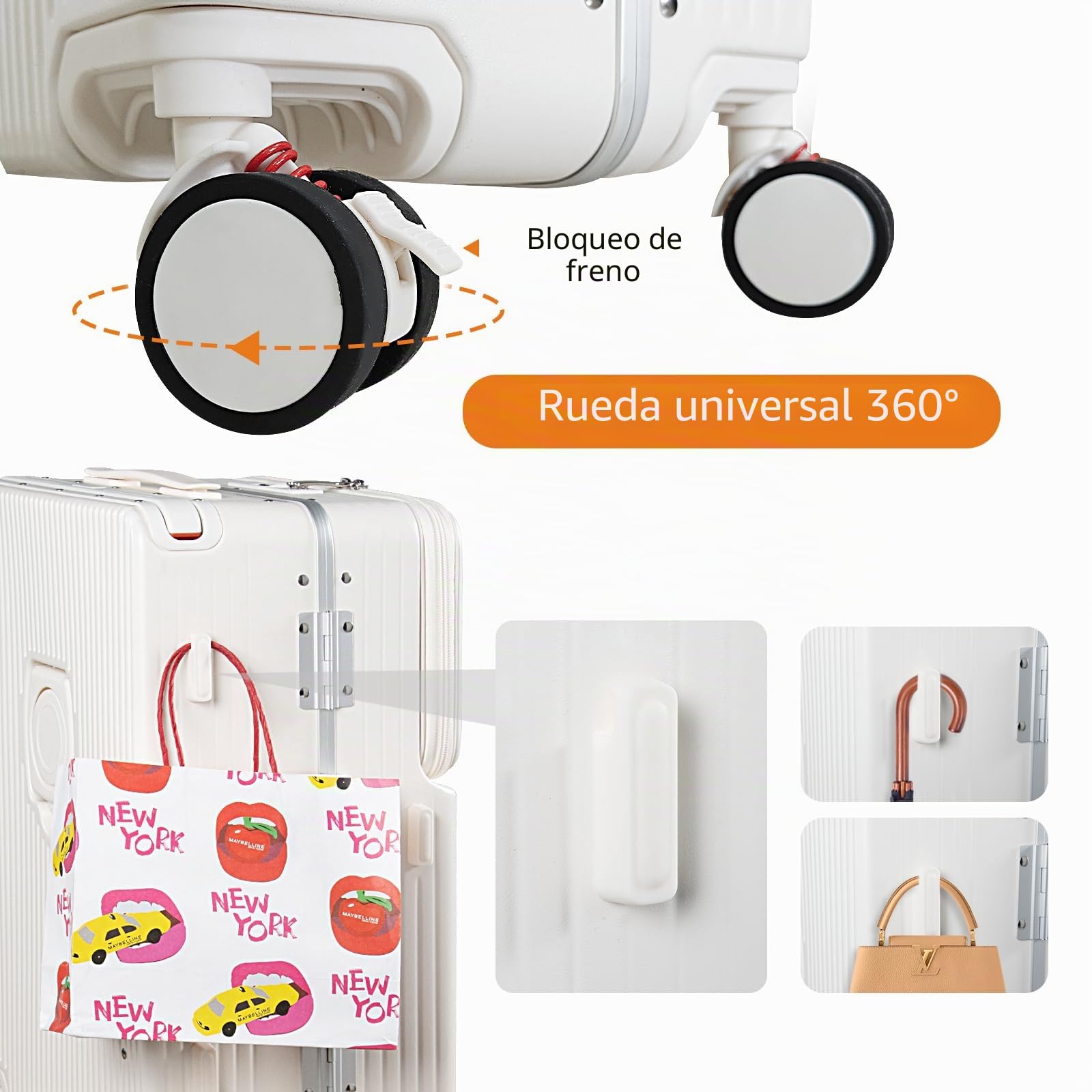 Maleta de Mano de 20 Pulgadas con Compartimento para Laptop, Carcasa Rígida De Policarbonato con Marco de AAluminio y Cerradura TSA, Equipaje de Cabina con Ruedas Giratorias, Carga USB