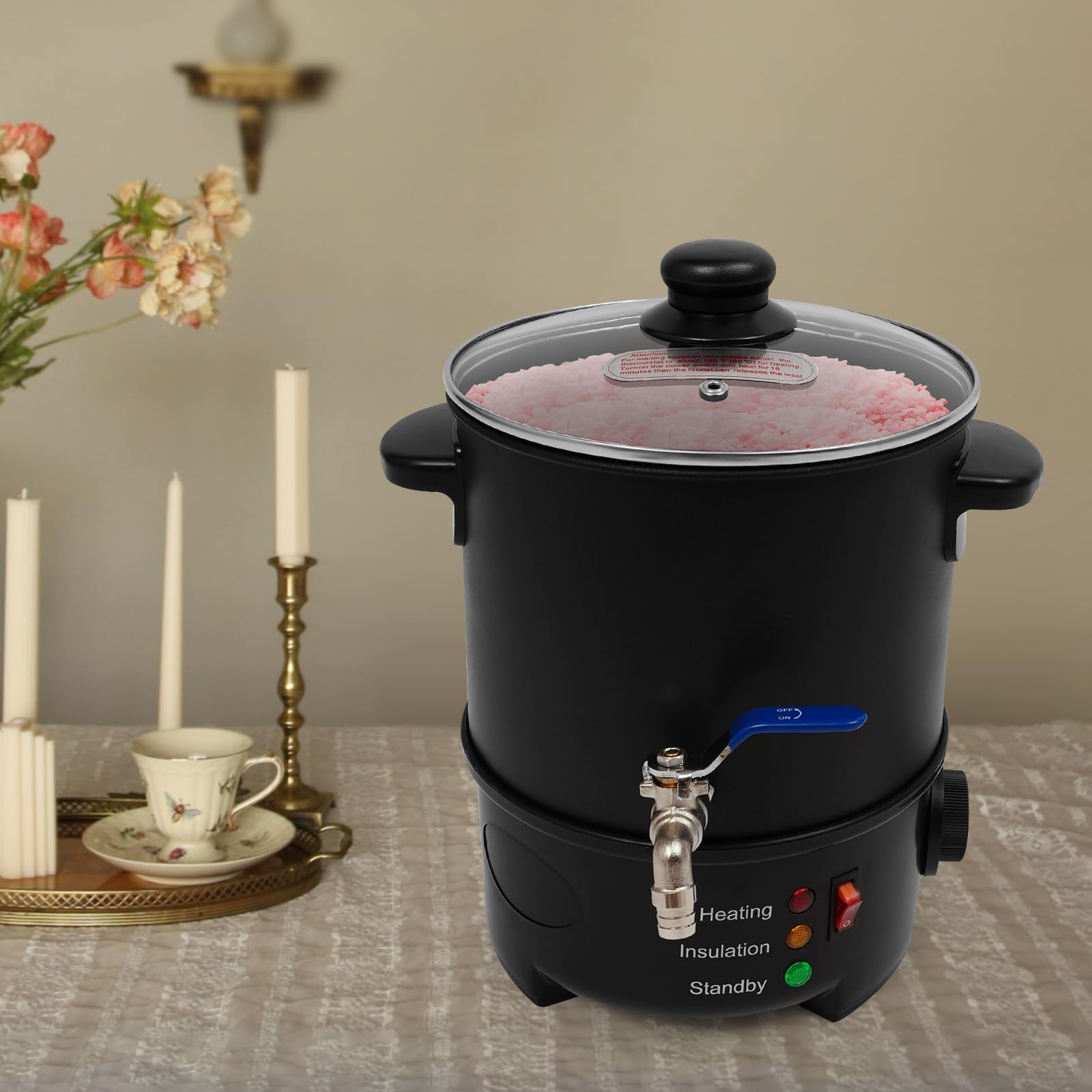 HUOMMGS Garnek do topienia wosku, 4 l, regulacja temperatury 50-100°C, zabezpieczenie przed przegrzaniem, stal nierdzewna, elektryczny garnek do topienia wosku, 600 W, zestaw do odlewania świec, z