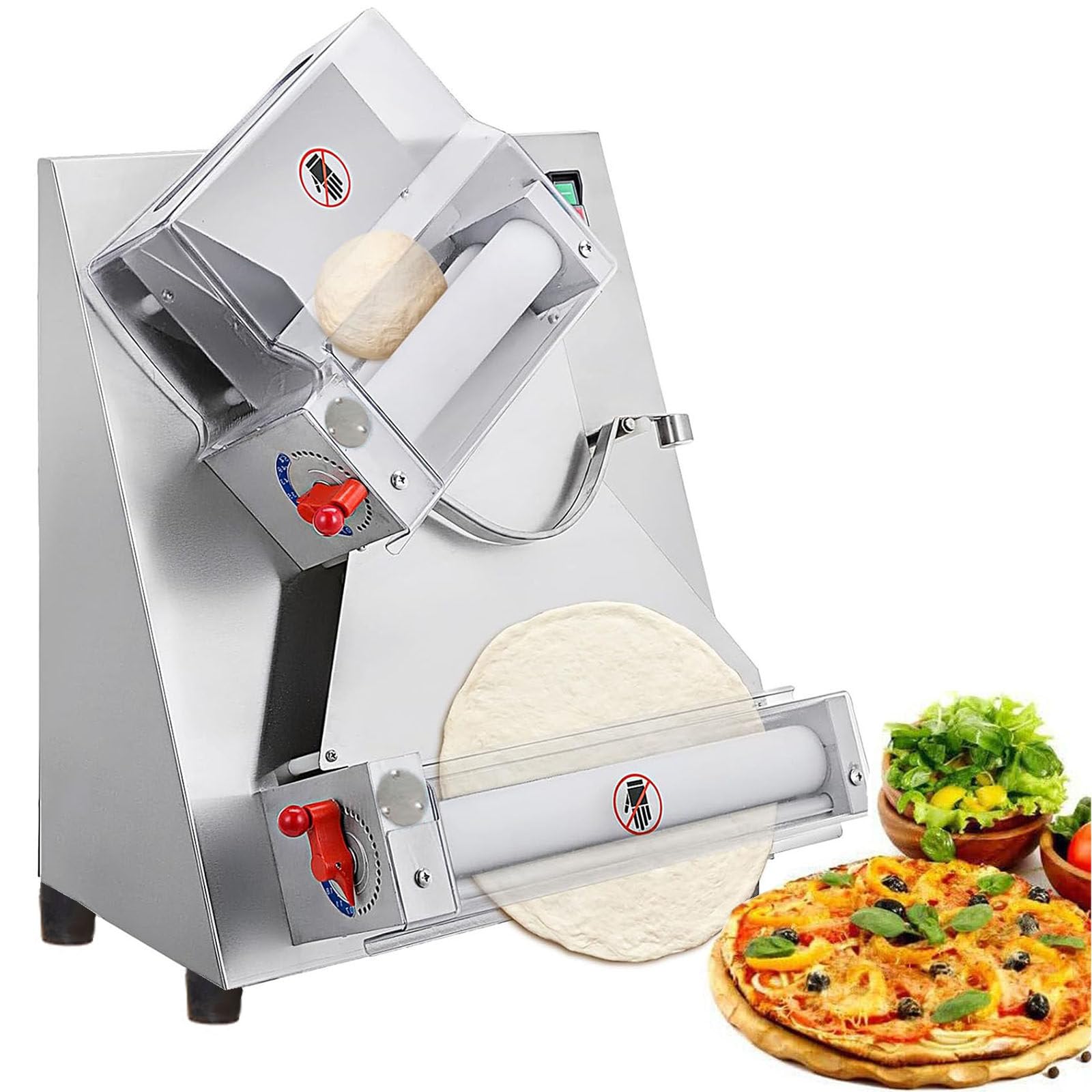 WałKownica do Ciasta na Pizzę, Automatyczna Prasa do Pizzy 4-12 Cali, Elektryczna WałKownica do Ciasta 370 W, 260 na Godzinę, Stal Nierdzewna, Regulowana Grubość Ciasta