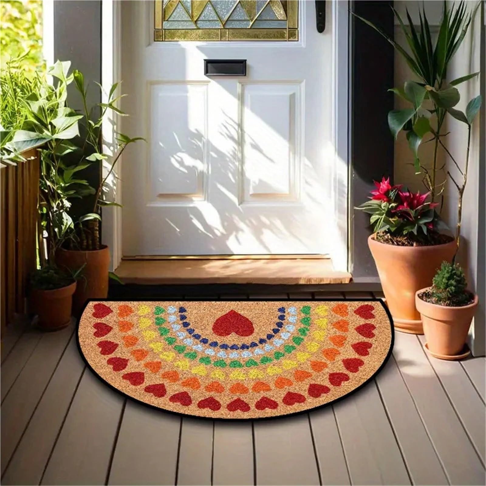Halbrunde Fußmatte Herz-Regenbogen-Druck, halbrunde Fußmatte for Flur, Badezimmer, Terrasse, dekorative Teppiche, Heimdekorationsteppich für Haustür, Flur, Eingang(60X90CM(2X3FT)