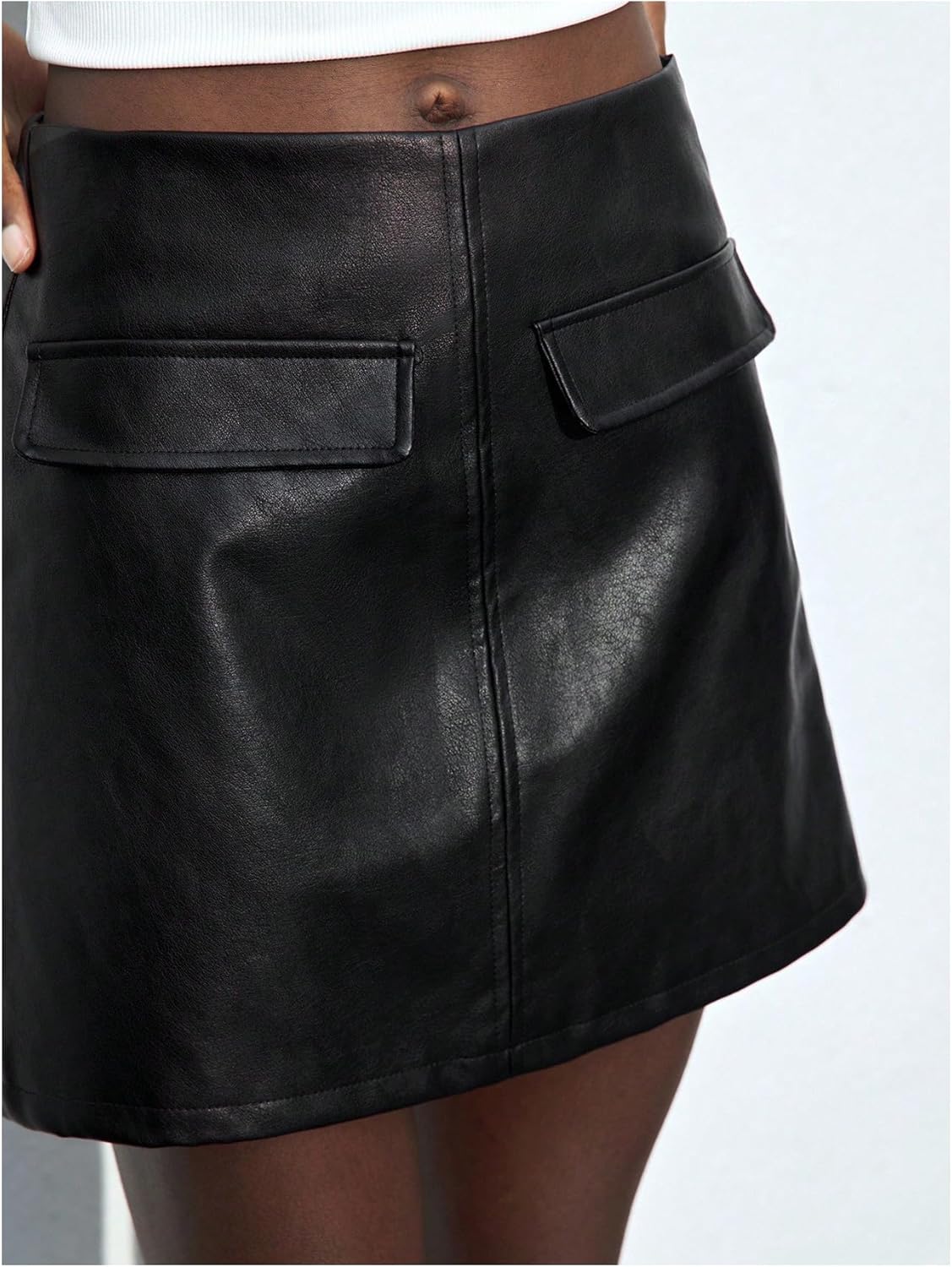 MakeMeChic Women's PU Leather Short Skirt High Waisted A Line Mini Skirts