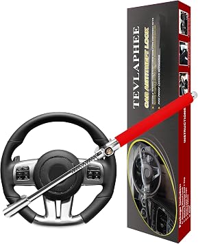 Tevlaphee Steering Wheel Lock, Steering Lock, Car Steering Wheel Lock, Vehicle Anti-Theft Lock, Adjustable, Universal Fit, Heavy DutyRed