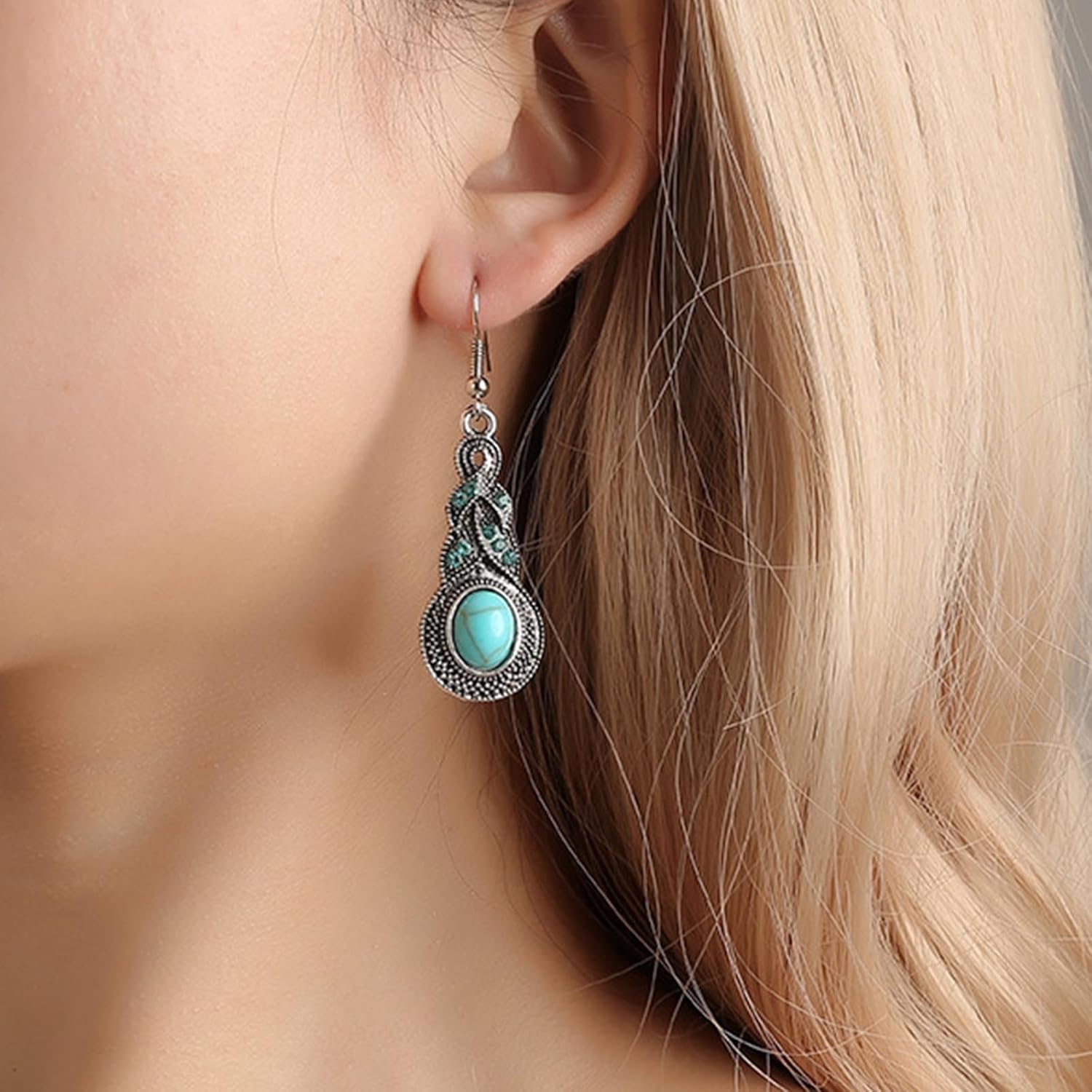W WEILIRIAN Boho Turquoise Drop Earrings for Women Turquoise Bead Dangle Earrings Blue Gemstone Earrings Blue Natural Stone Earrings Jewelry for Girls Gifts - Image 8