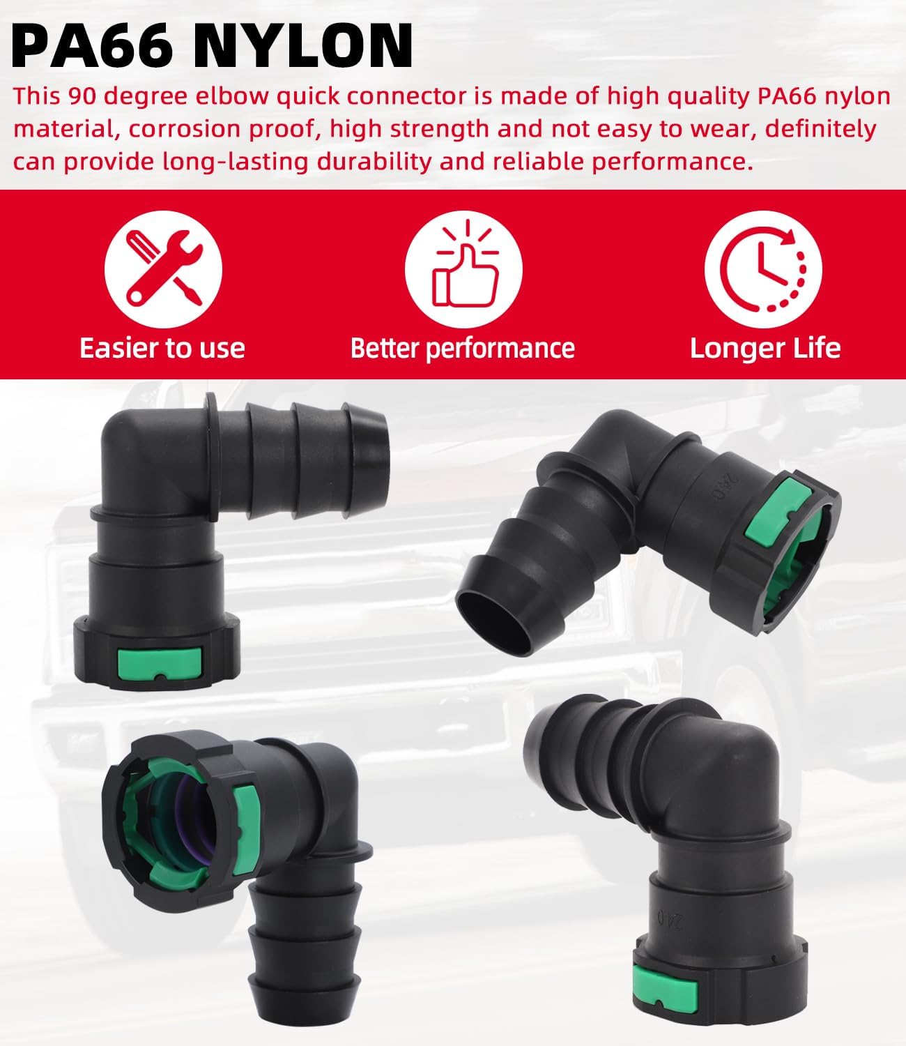 Quick Connector for DEF Tank Fits for Ford Super Duty 2011-2024 90 Degree 24mm x 24mm Elbow 2 Button Quick Connect Quick-connect Tank Hose Fitting (PA66 Nylon Material)