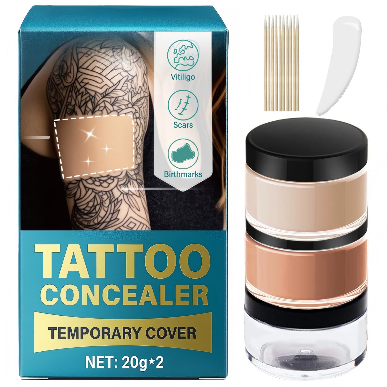 Tattoo Cover Up Makeup Waterproof Full Coverage Concealer for Tattoos Dark Spots Scars Long Lasting Smudge-Proof Transfer-Resistant