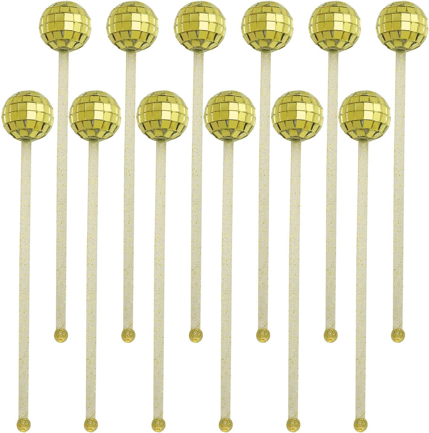 XGNG 12PCS Gold Cocktail Stirrers Disco Ball Drink Stirrers Cocktail Disco Ball Swizzle Sticks Glitter Drink Stirrers for Last Disco Bachelorette Wedding Bar Party