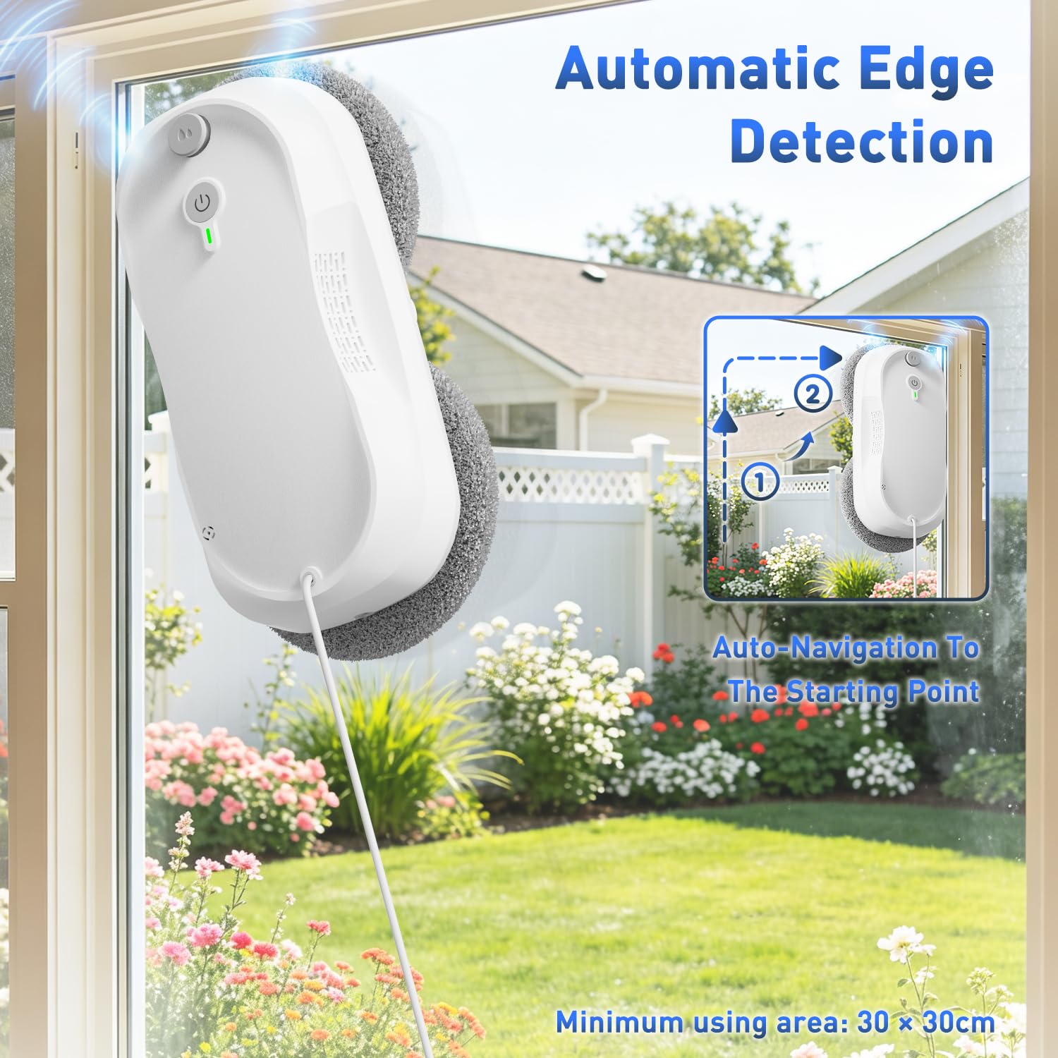 KKI Robot de nettoyage de vitres, robot nettoyeur de fenêtres, double pulvérisation, max 3200 pa, planification de chemin IA et détection des bords, télécommande pour fenêtres hautes, porte en verre