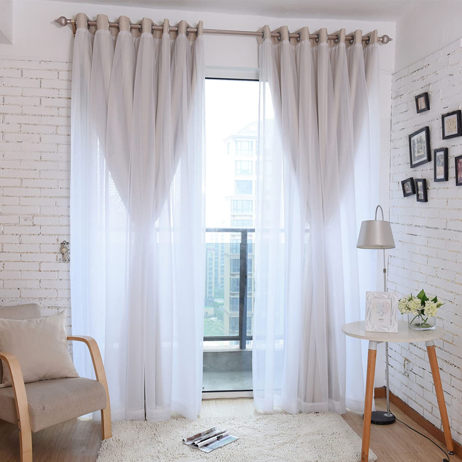 Cortinas opacas de doble capa con tul y ojales para dormitorio de niñas
