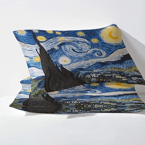 Miniatura 2 de zcwl Van Gogh - Funda de edredón tamaño matrimonial  Juego de ropa de cama de noche estrellada  3 piezas  Funda de edredón de microfibra suave con