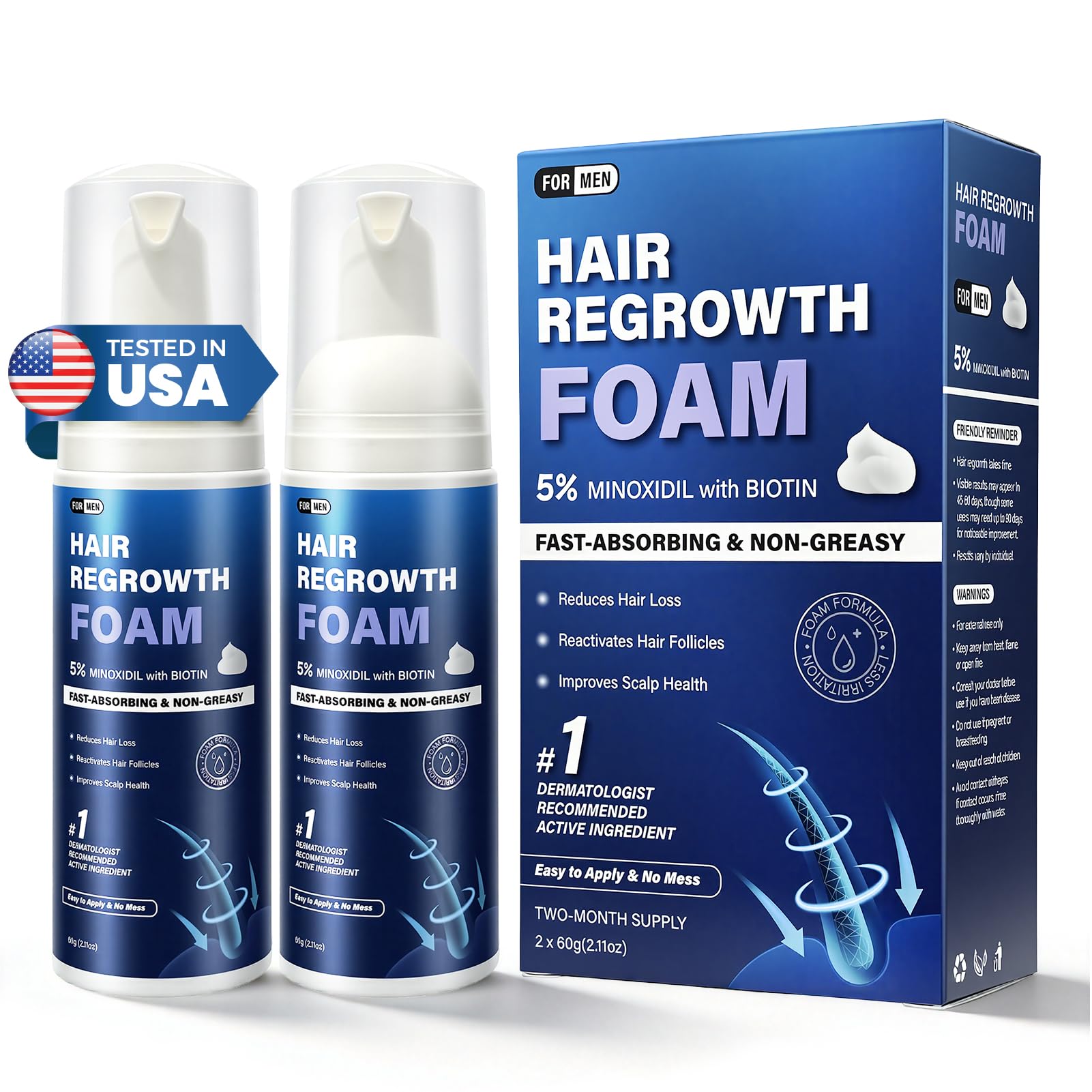 5 Minoxidil Foam for Men Fast-Absorbing Non-Greasy Hair Regrowth Treatment for Thinning Hair Beard Clinically Proven 2 x