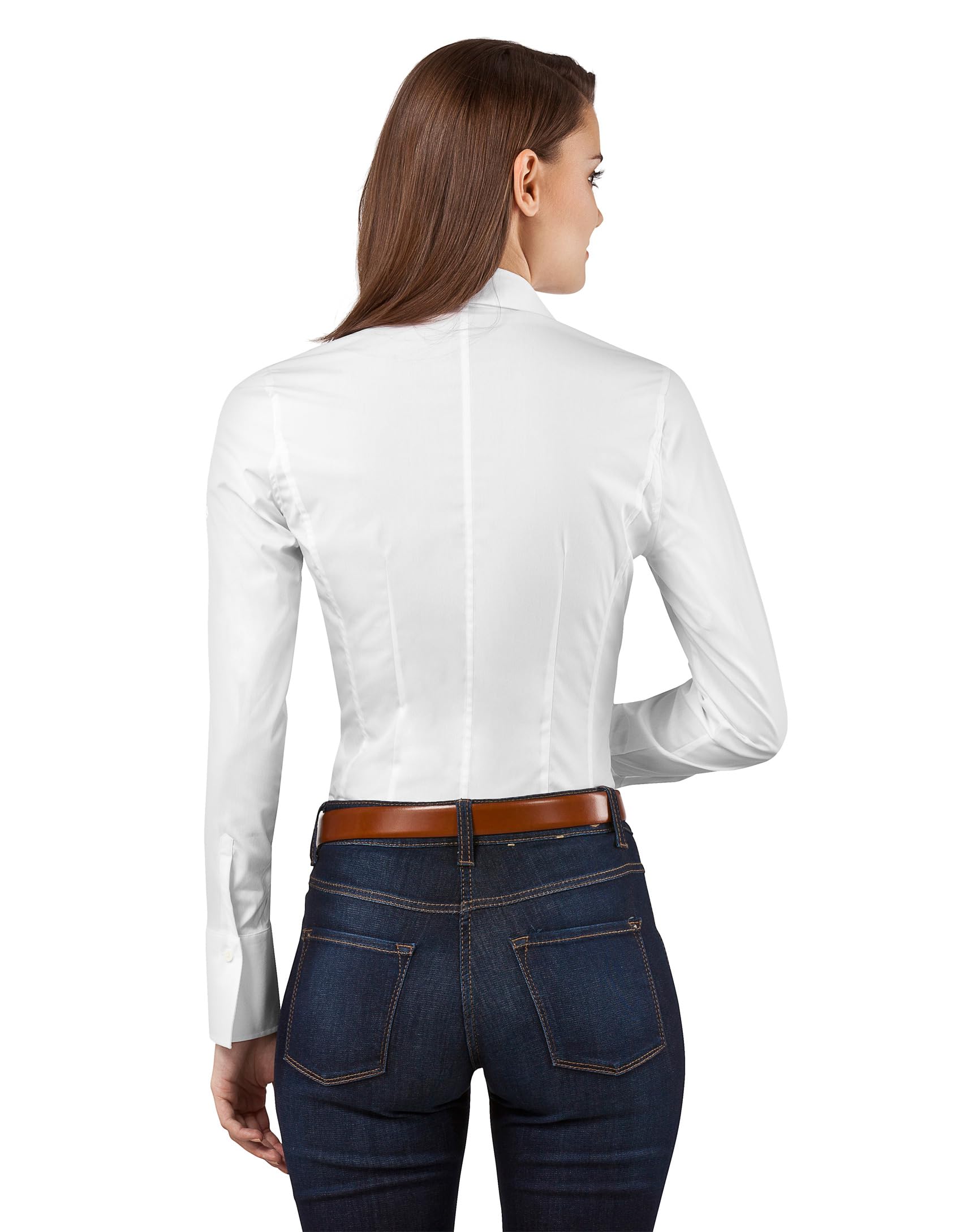 Vincenzo Boretti Camisa de Mujer Elegante y clásica, Ajustada Entallado (Slim-fit), Mezcla de algodón, Ligeramente elástica, Manga-Larga, Cuello Kent, Lisa - fácil de Planchar